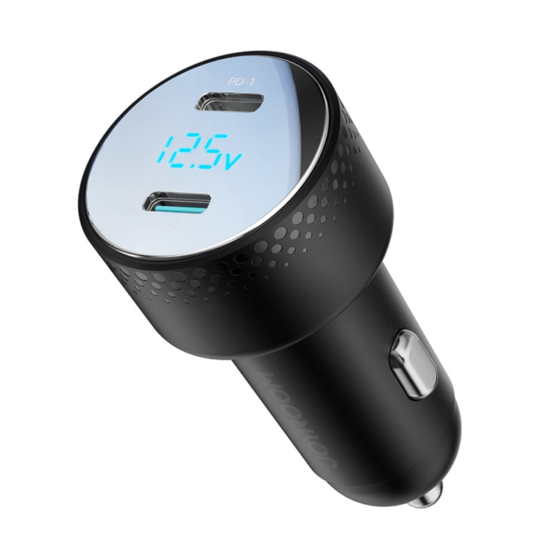 2x USB C 70W automobilinis įkroviklis su LED ekranu Joyroom JR-CCD02 - juodas