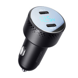 2x USB C 70W automobilinis įkroviklis su LED ekranu Joyroom JR-CCD02 - juodas