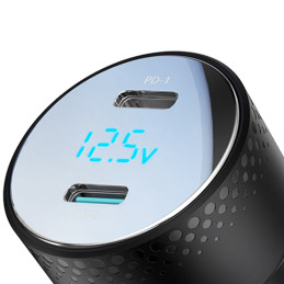 2x USB C 70W automobilinis įkroviklis su LED ekranu Joyroom JR-CCD02 - juodas