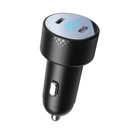 2x USB C 70W automobilinis įkroviklis su LED ekranu Joyroom JR-CCD02 - juodas