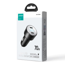 2x USB C 70W automobilinis įkroviklis su LED ekranu Joyroom JR-CCD02 - juodas