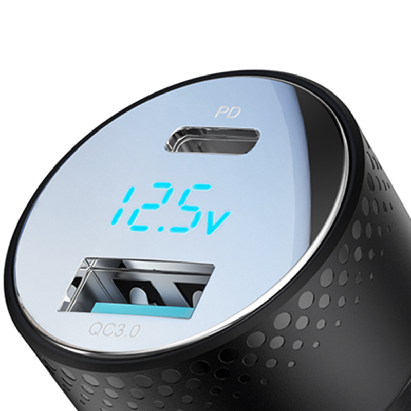 Automobilinis įkroviklis su voltmetru 53W (USB C, USB) Joyroom JR-CCD01 juodas