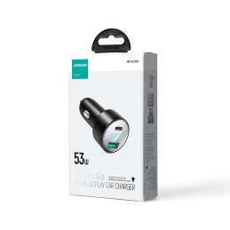 Automobilinis įkroviklis su voltmetru 53W (USB C, USB) Joyroom JR-CCD01 juodas