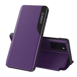 Elegantiškas Eco Leather View Case dėklas su atverčiamu dangteliu ir stovo funkcija, skirta Samsung Galaxy A72 4G purple