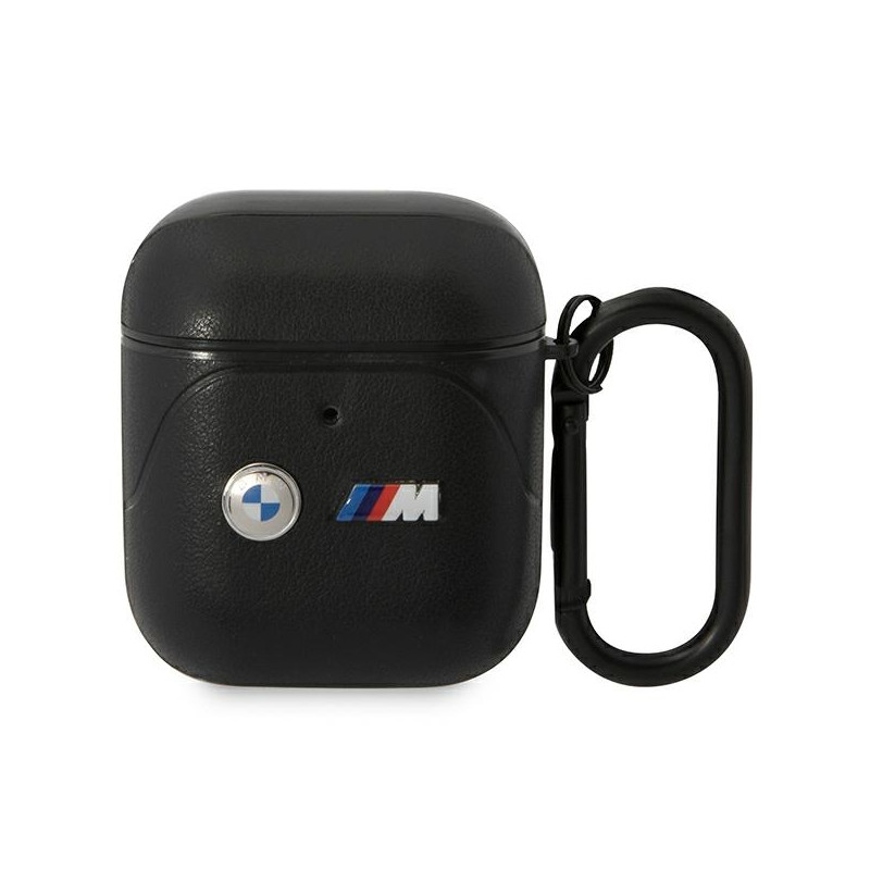 BMW Leather Curved Line dėklas, skirtas AirPods 1/ 2 - juodas