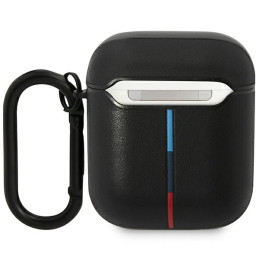 BMW Leather Curved Line dėklas, skirtas AirPods 1/ 2 - juodas