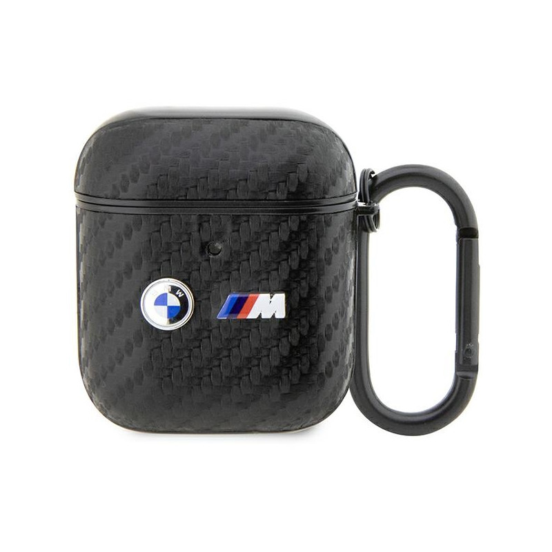 BMW Carbon Double Metal Logo dėklas, skirtas AirPods 1/ 2 - juodas