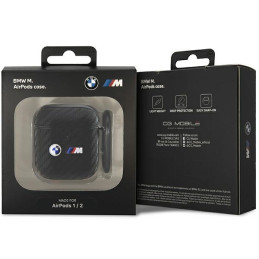 BMW Carbon Double Metal Logo dėklas, skirtas AirPods 1/ 2 - juodas
