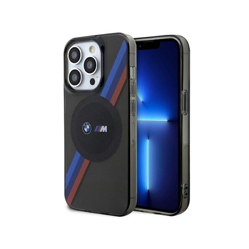 BMW Tricolor Stripes MagSafe dėklas iPhone 14 Pro - pilkas