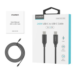 Choetech XCC-1035 USB-C – USB-C PD laidas 240W 480Mb/ s 1m – juodas