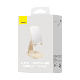 Baseus Seashell Series reguliuojamas telefono stovas su veidrodžiu - smėlio spalvos