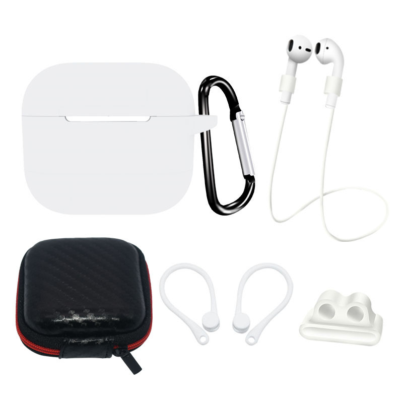 AirPods 3 silikoninio dėklo rinkinys + dėklas / ausų kabliukas / kaklo dirželis / laikrodžio dirželio laikiklis / karabi...
