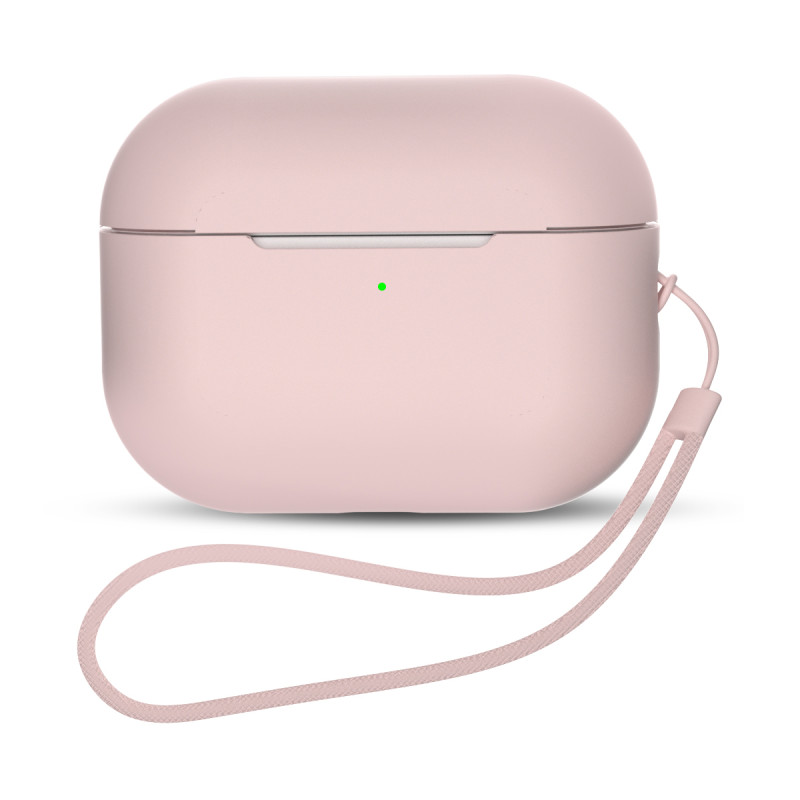 „AirPods Pro 2“ / „AirPods Pro 1“ silikoninis dėklas + riešo dirželis – rožinė