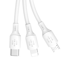 Dudao L8A-3in1 USB-A - USB-C / mikro USB / Lightning kabelis 480Mb/ s 1,2m - baltas