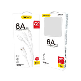 Dudao L8A-3in1 USB-A - USB-C / mikro USB / Lightning kabelis 480Mb/ s 1,2m - baltas