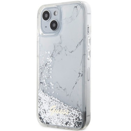 Guess Liquid Glitter Marble dėklas iPhone 14 - baltas