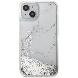 Guess Liquid Glitter Marble dėklas iPhone 14 - baltas