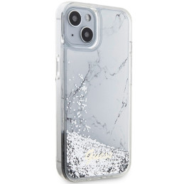 Guess Liquid Glitter Marble dėklas iPhone 14 - baltas