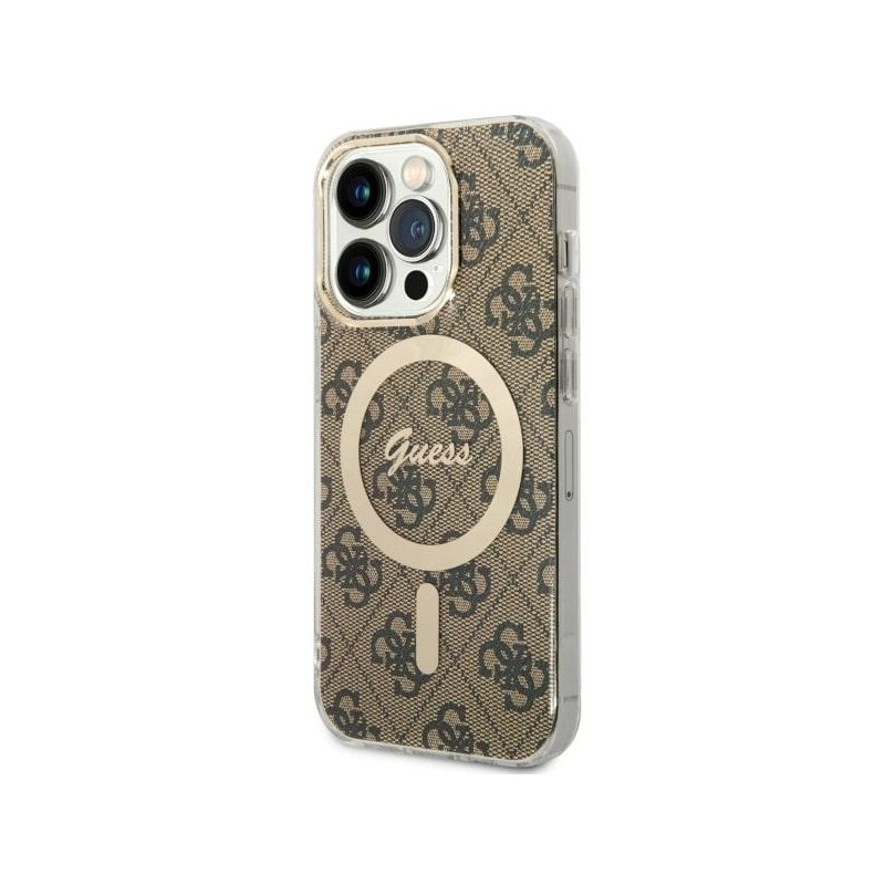 Guess 4G MagSafe dėklas iPhone 14 Pro - rudas