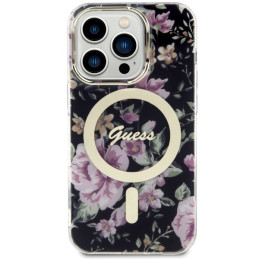 Guess Flower MagSafe dėklas iPhone 14 Pro - juodas