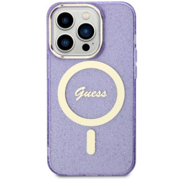 Guess Glitter Gold MagSafe dėklas, skirtas iPhone 14 Pro - violetinė