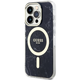 Guess Marble MagSafe dėklas iPhone 14 Pro - juodas