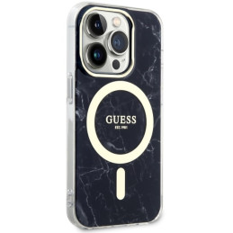 Guess Marble MagSafe dėklas iPhone 14 Pro - juodas
