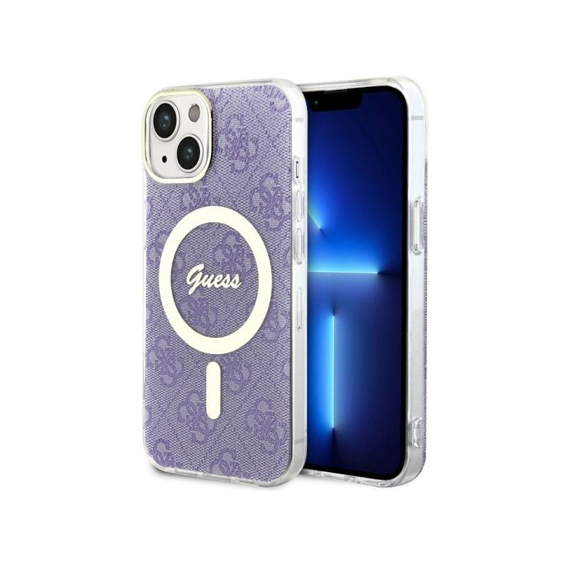 Guess 4G MagSafe dėklas iPhone 14 Plus - violetinis