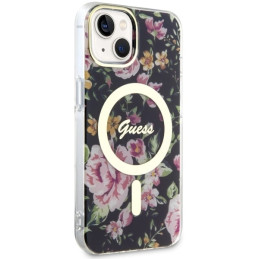 Guess Flower MagSafe dėklas iPhone 14 - juodas