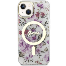 Guess Flower MagSafe dėklas iPhone 14 - skaidrus