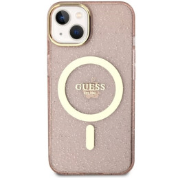 Guess Glitter Gold MagSafe dėklas iPhone 14 - rožinis