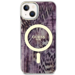 Guess Leopard MagSafe dėklas iPhone 14 - rožinis
