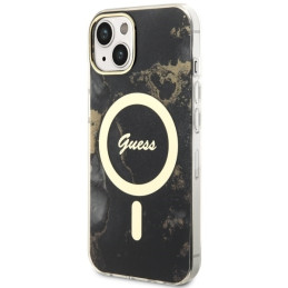 Guess Golden Marble MagSafe dėklas iPhone 14 - juodas