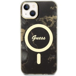 Guess Golden Marble MagSafe dėklas iPhone 14 - juodas