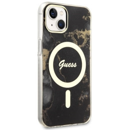 Guess Golden Marble MagSafe dėklas iPhone 14 - juodas