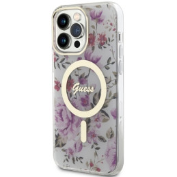Guess Flower MagSafe dėklas iPhone 14 Pro Max - skaidrus