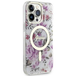 Guess Flower MagSafe dėklas iPhone 14 Pro Max - skaidrus