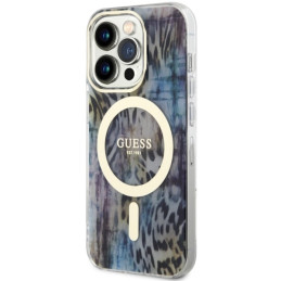 Guess Leopard MagSafe dėklas iPhone 14 Pro Max - mėlynas