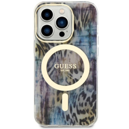 Guess Leopard MagSafe dėklas iPhone 14 Pro Max - mėlynas