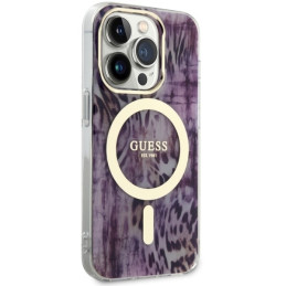 Guess Leopard MagSafe dėklas iPhone 14 Pro Max - rožinis
