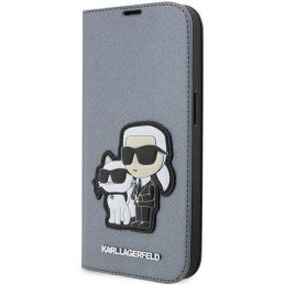 Karl Lagerfeld Saffiano Karl&Choupette dėklas iPhone 14 Pro Max - sidabrinis