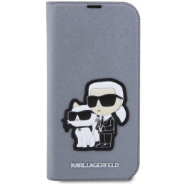 Karl Lagerfeld Saffiano Karl&Choupette dėklas iPhone 14 Pro Max - sidabrinis