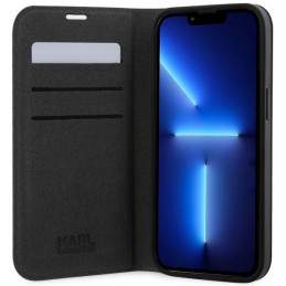 Karl Lagerfeld Saffiano Karl&Choupette dėklas iPhone 14 Pro Max - sidabrinis