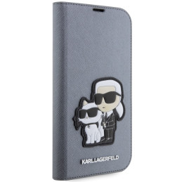 Karl Lagerfeld Saffiano Karl&Choupette dėklas iPhone 14 Pro Max - sidabrinis