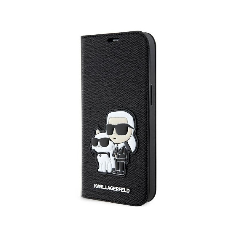 Karl Lagerfeld Saffiano Karl&Choupette dėklas iPhone 14 Pro Max - juodas
