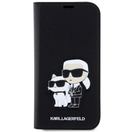 Karl Lagerfeld Saffiano Karl&Choupette dėklas iPhone 14 Pro Max - juodas