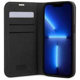 Karl Lagerfeld Saffiano Karl&Choupette dėklas iPhone 14 Pro Max - juodas