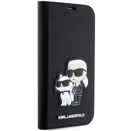 Karl Lagerfeld Saffiano Karl&Choupette dėklas iPhone 14 Pro Max - juodas