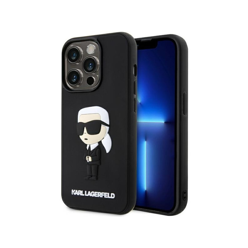 Karl Lagerfeld Rubber Ikonik 3D dėklas iPhone 14 Pro - juodas