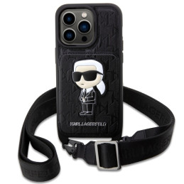 Karl Lagerfeld Crossbody Saffiano Monogram Ikonik dėklas iPhone 14 Pro - juodas